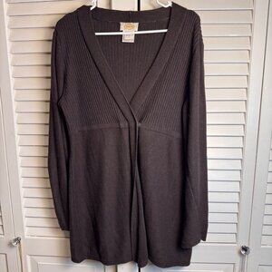 Talbots Womens Large Brown Empire Ribbed Cotton Alpaca blend Cardigan Sweater